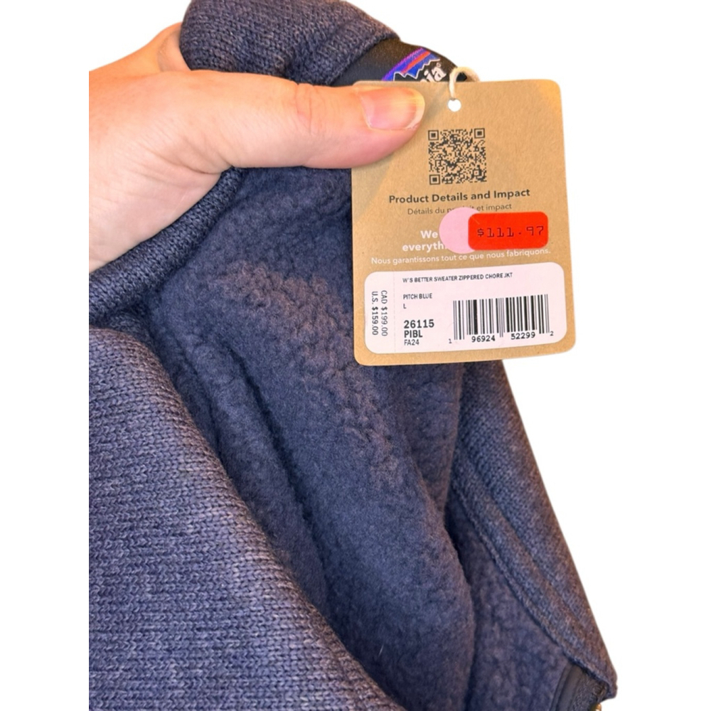 Women's Patagonia Pitch Blue Better Sweater Zippered Chore Jacket L a bin - Picture 3 of 3